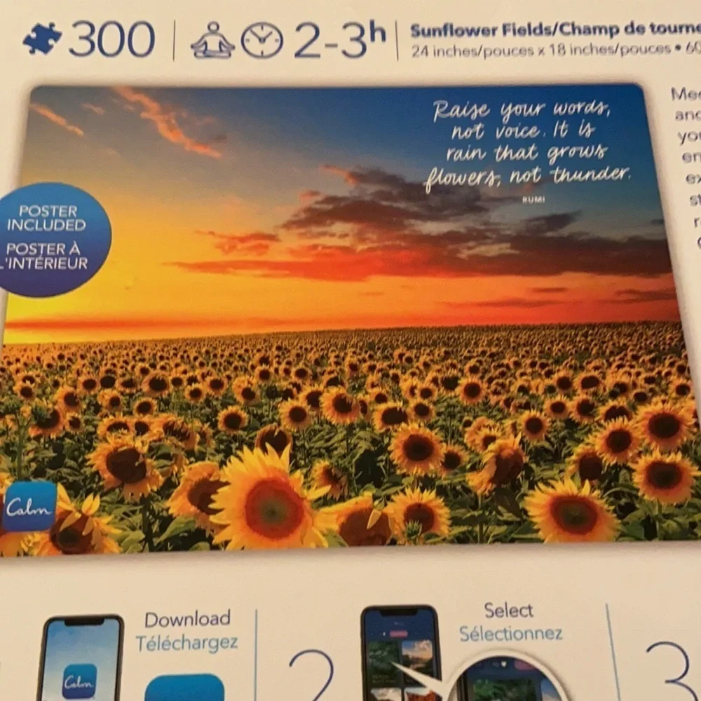 Calm Mindful 300 Piece Puzzle of Sunflower Fields Scenery Set New - Picture 7 of 8